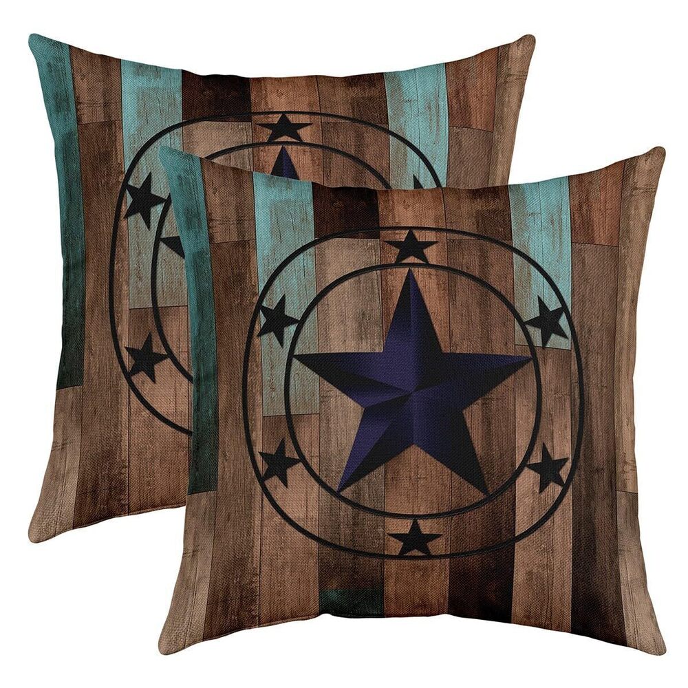 8289 Western Texas Star Throw Pillow Covers 16"x16" Set of 2 Wooden Plank